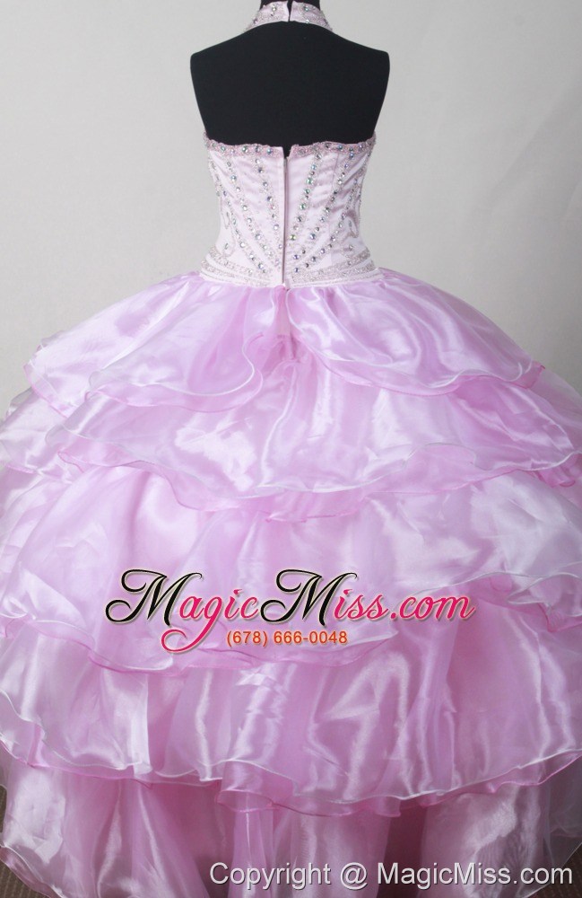 wholesale baby pink and beaded decorate halter for little girl pageant dresses