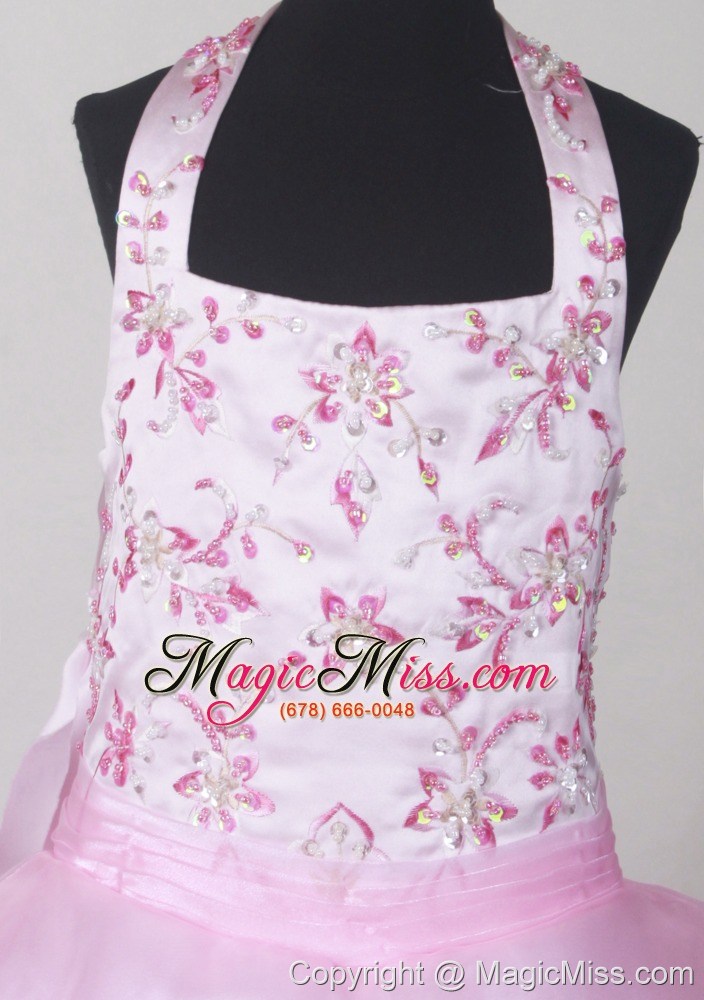 wholesale beautiful halter top little girl pageant dresses with embroidery decorate bodice