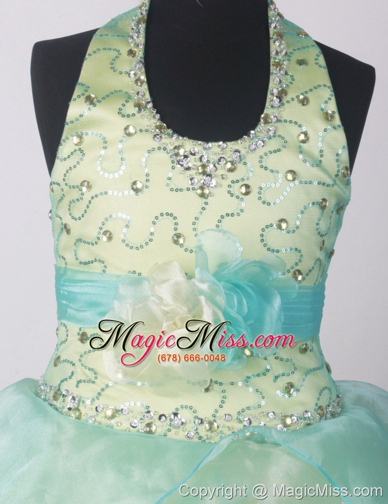 wholesale yellow green little girl pageant dresses with beading hand made flower