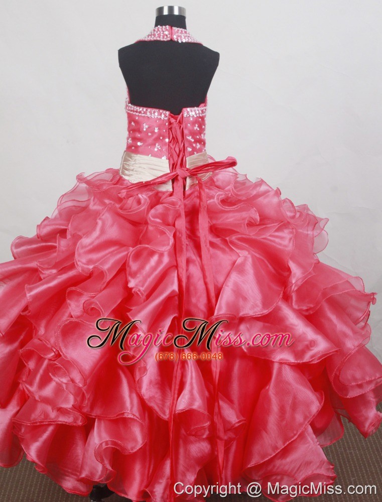 wholesale beading and ruffles decorate bodice sweet ball gown little girl pageant dress halter top floor-length