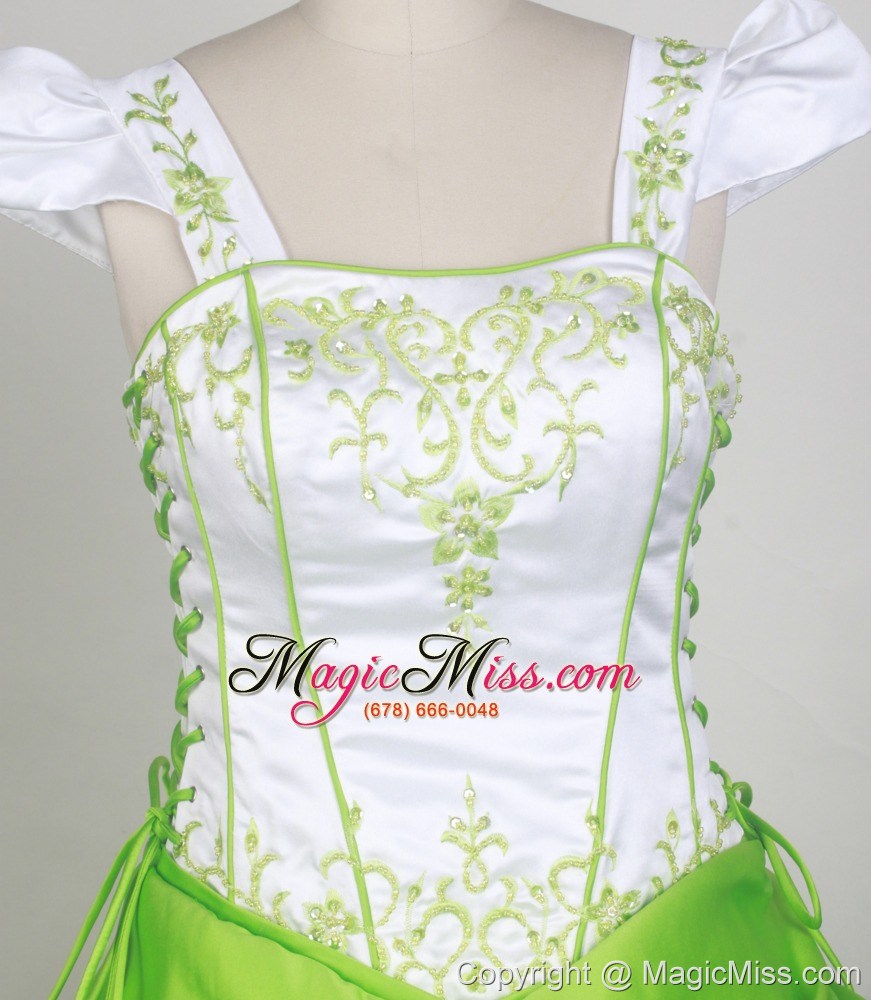 wholesale sweet ball square neckline white and spring green embroidery decorate flower girl pageant dress