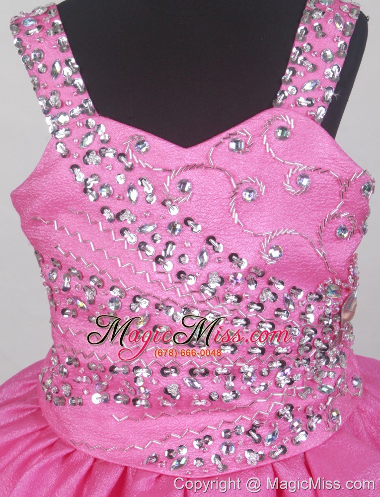 wholesale hot pink straps neckline beaded decorate bodices flower girl pageant dress