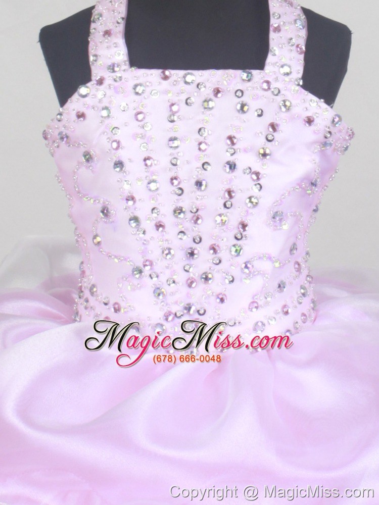 wholesale 2013 brand new halter baby pink flower girl pageant dress with beaded and ruffled layers decorate