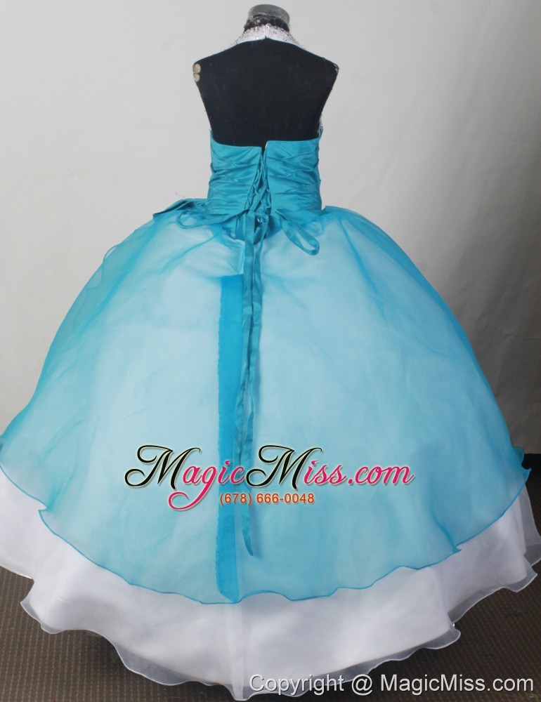wholesale beaded decorate lovely halter neckline teal and white flower girl pageant dress