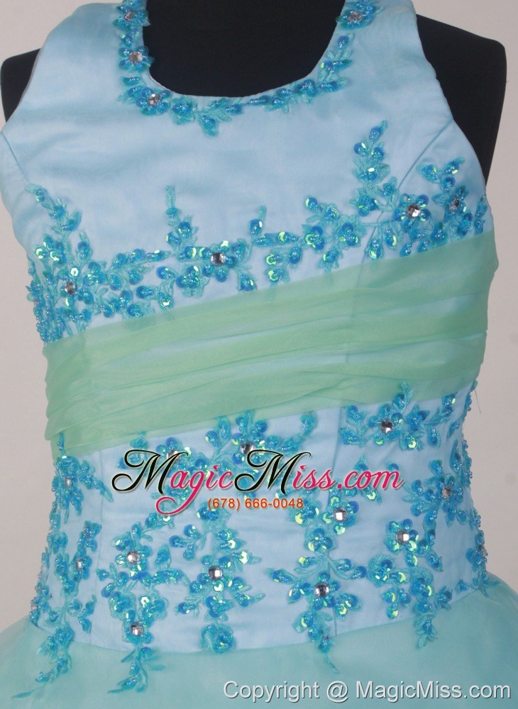 wholesale appliques decorate apple green and light blue halter flower girl pageant dress