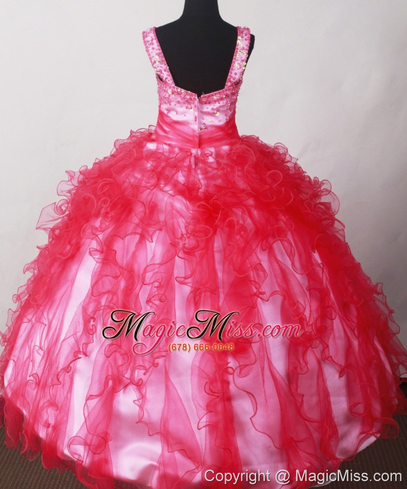 wholesale coral red straps with beading for little girl pageant dresses