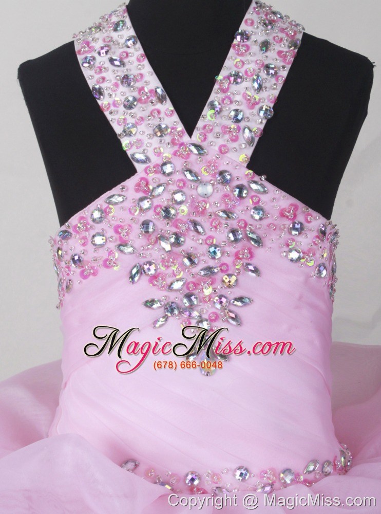 wholesale sweet baby pink little girl pageant dresses with v-neck beading and pick-ups