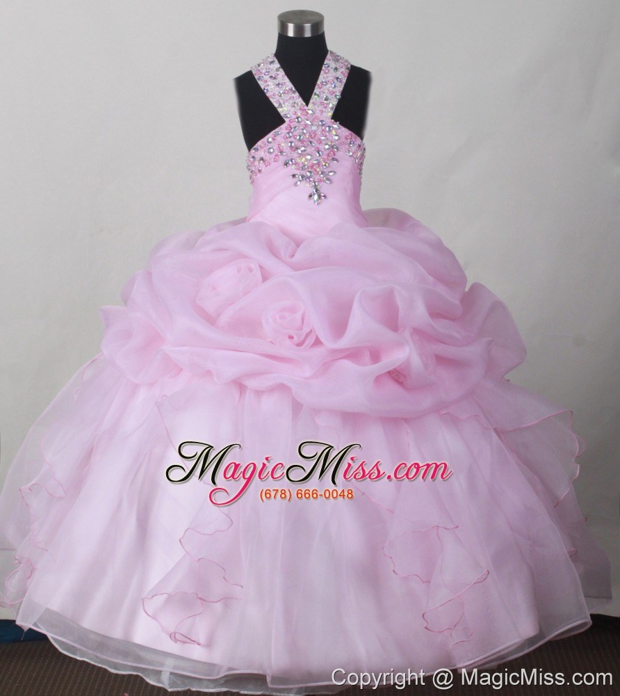 wholesale sweet baby pink little girl pageant dresses with v-neck beading and pick-ups