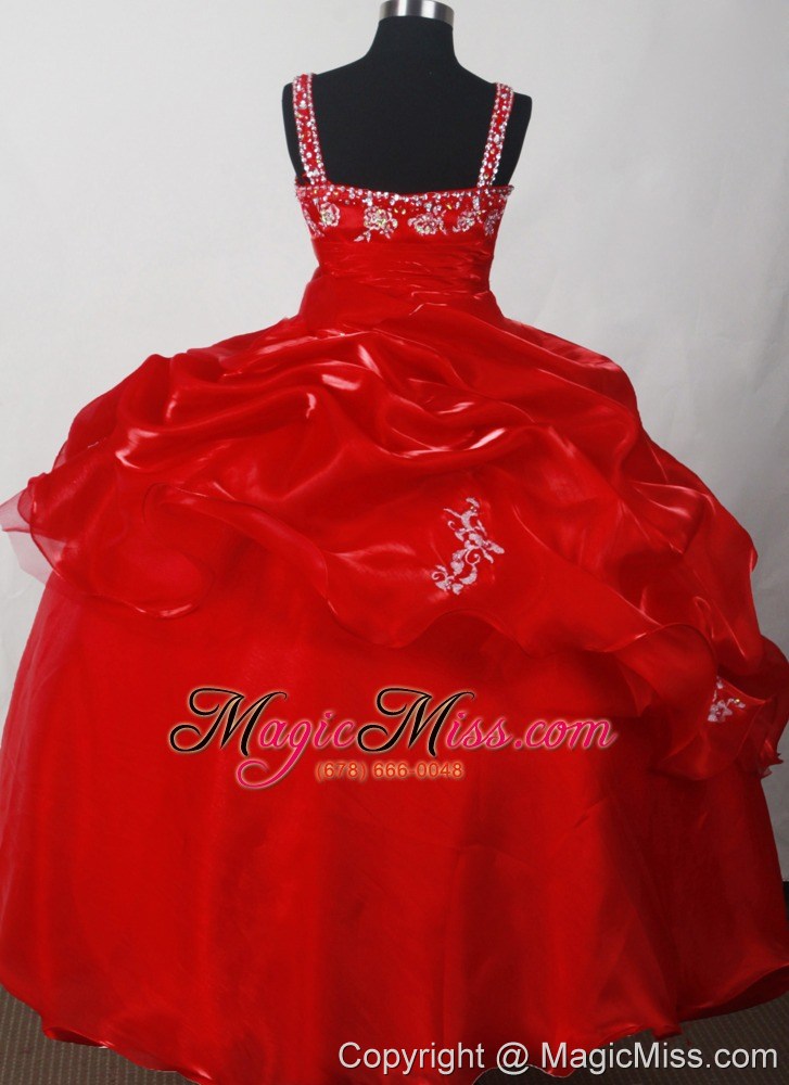 wholesale wine red embroidery and pick-ups for little girl pageant dresses