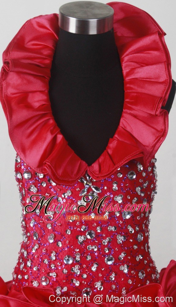 wholesale 2013 red little girl pageant dress with hand made flowers and beading