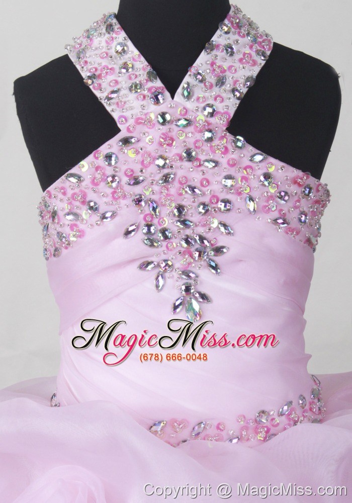 wholesale baby pink beading and pick-ups for little girl pageant dresses