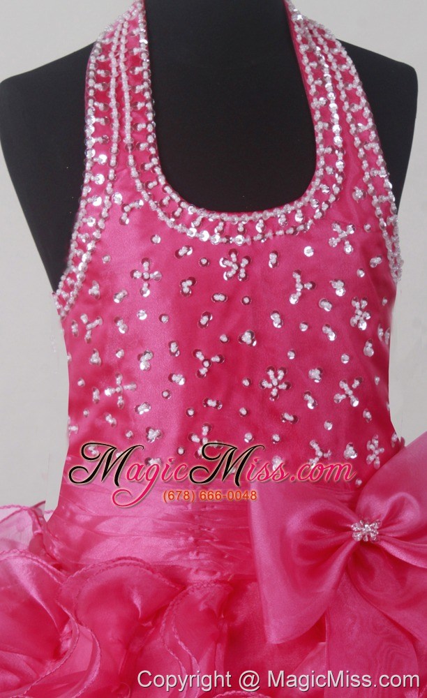 wholesale beading bowknot ruffles luxurious ball gown little girl pageant dress halter floor-length