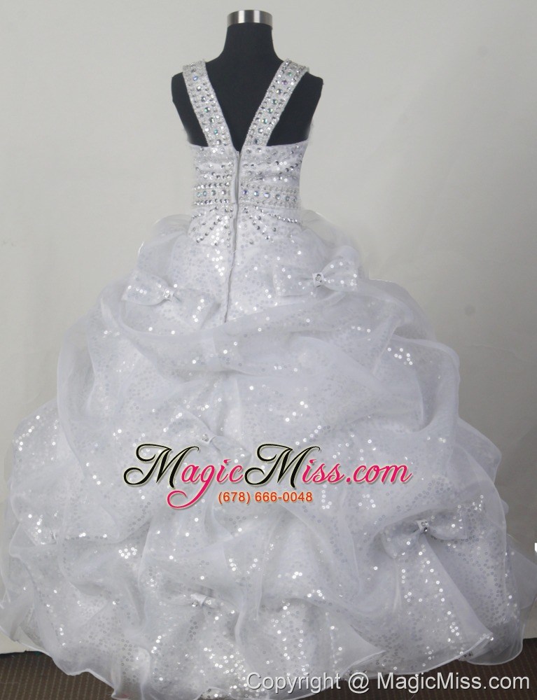 wholesale beading bowknot organza and sequin fashionable ball gown little girl pageant dress scoop floor-length