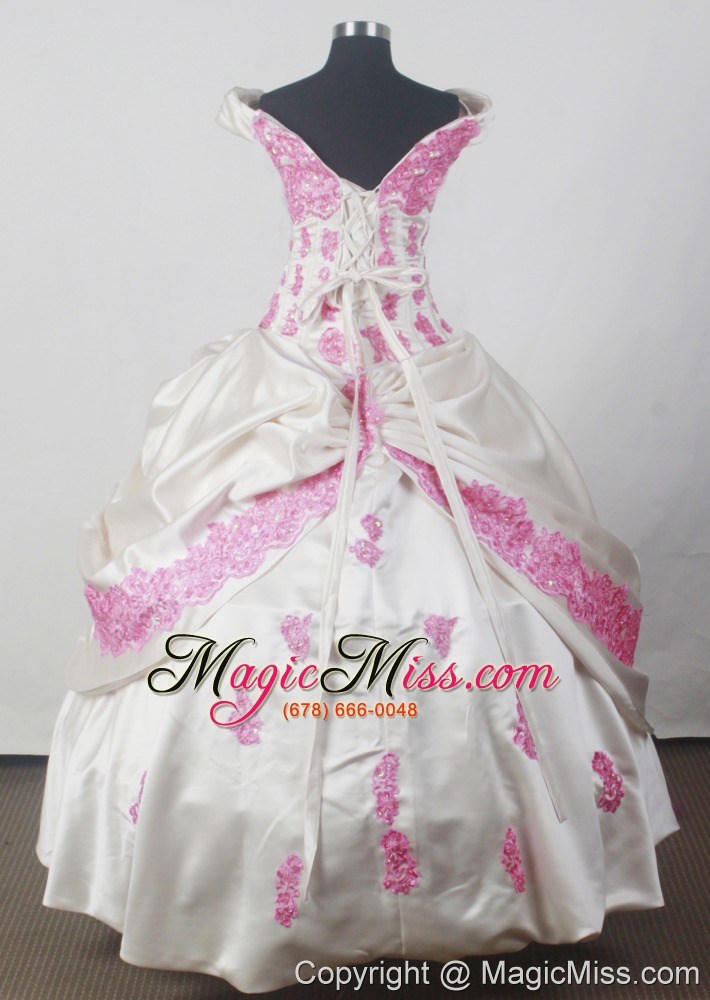 wholesale fashionable appliques ball gown off the shoulder floor-length little girl pageant dress