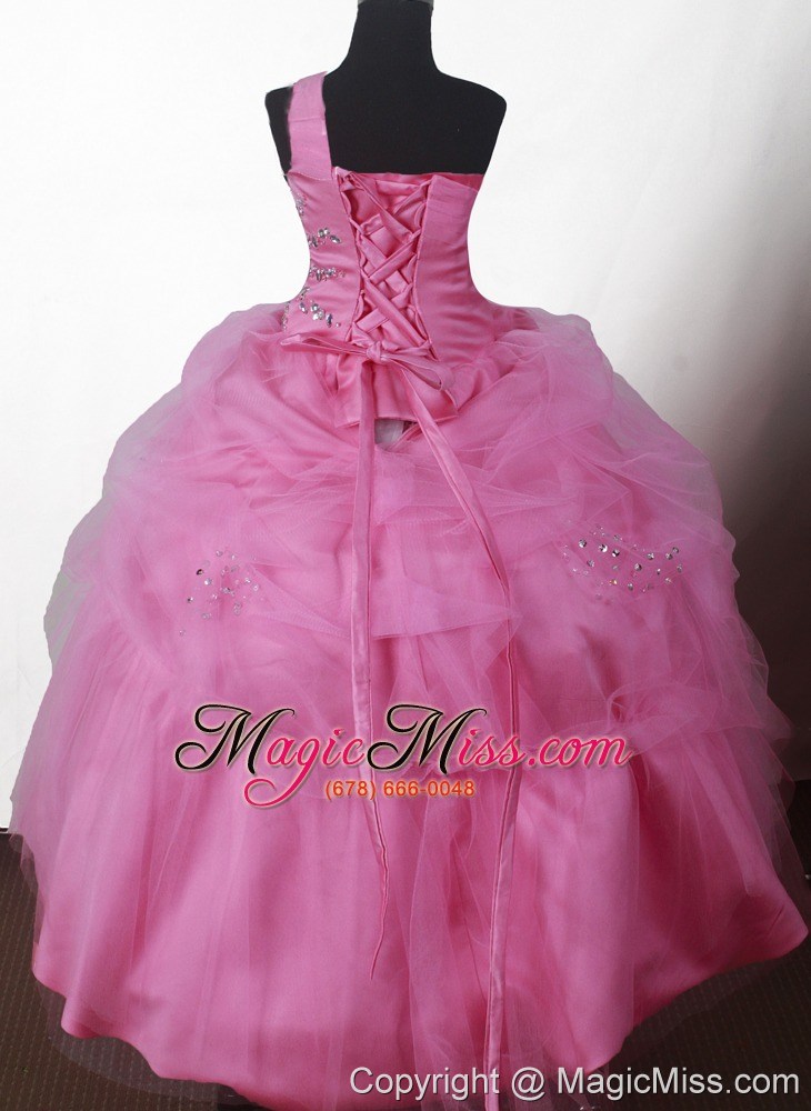 wholesale pretty ball gown beading one-shoulder floor-length little gril pageant dress
