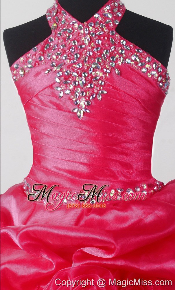 wholesale discout beading hand made flower ball gown little gril pageant dress halter top floor-length
