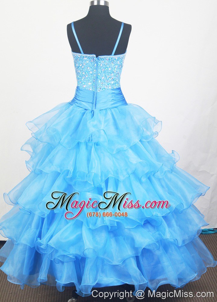 wholesale aqua blue and hand made flowers for little gril pageant dress with beaded decorate bodice