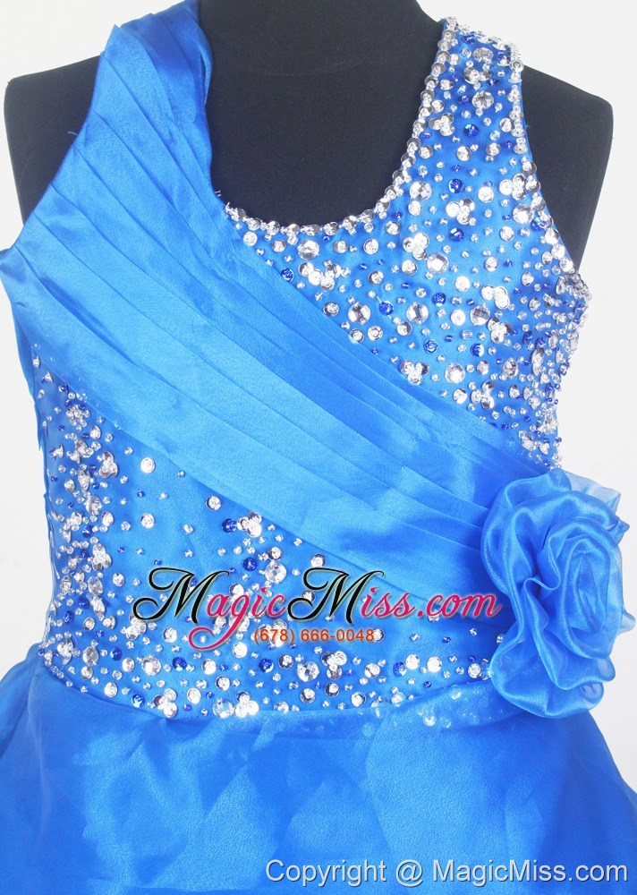 wholesale blue little gril pageant dress with ruffled layered and beading