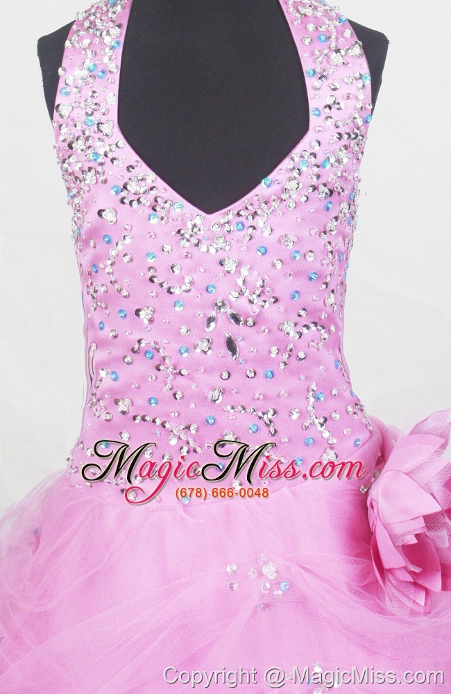 wholesale beading halter and hand made flower for little girl pageant dresses