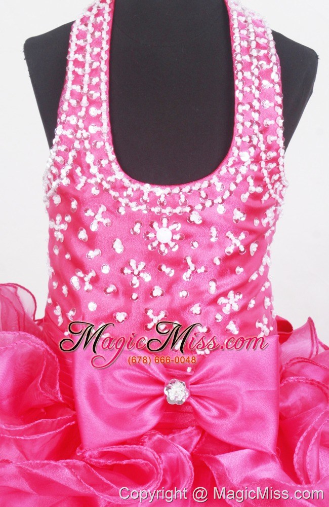 wholesale beaded decorate halter and bowknot for little girl pageant dresses with ruffles