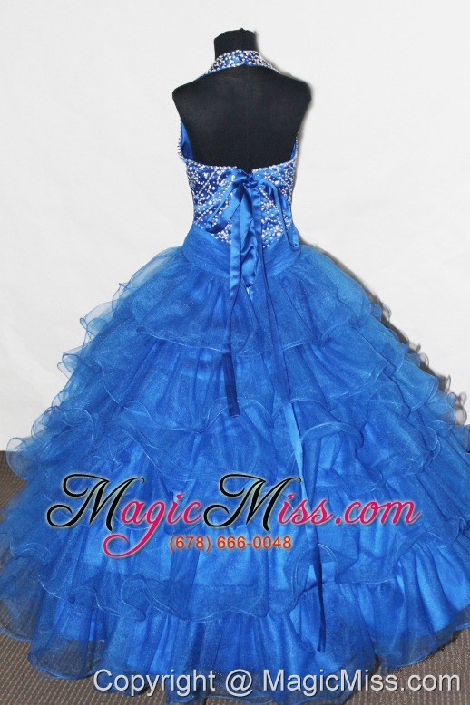 wholesale beaded and ruffled layers decorate gorgeous halter neckline flower girl pageant dress
