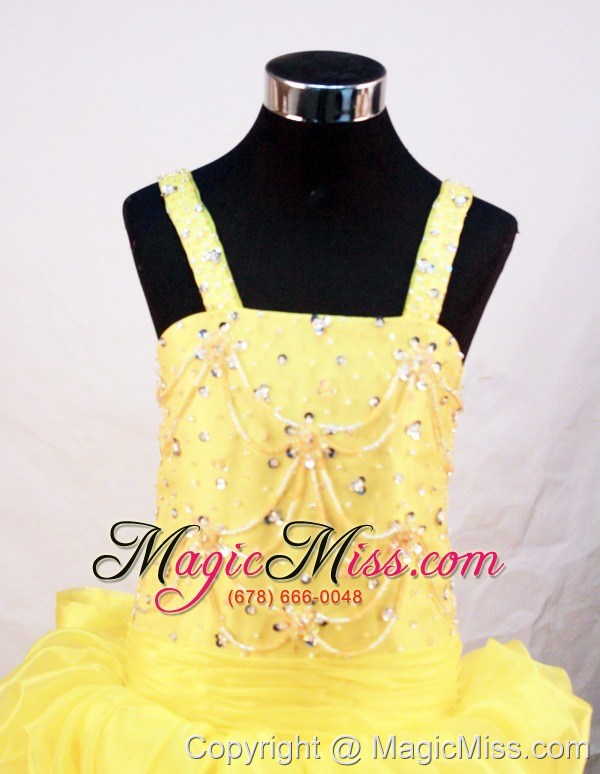 wholesale yellow exquisite flower girl pageant dress with beaded and pick-ups decorate
