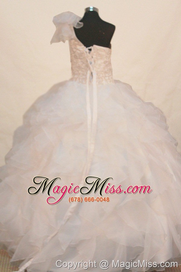 wholesale beaded decorate exquisite one shoulder neckline white flower girl pageant dresses