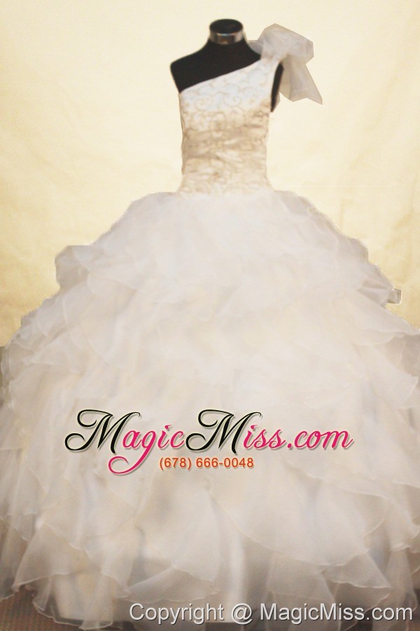 wholesale beaded decorate exquisite one shoulder neckline white flower girl pageant dresses