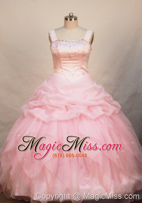 wholesale baby pink flower girl pageant dress with straps neckline beaded decorate organza