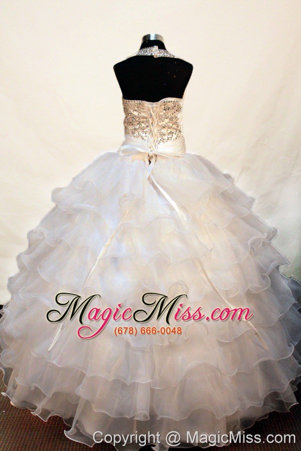 wholesale with romantic flower girl pageant dress for party with beaded decorate halter neckline bowknot