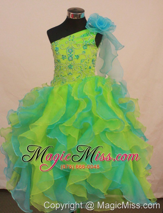 wholesale multi-color flower girl pageant dress for formal party with ruffles and flowers decorate