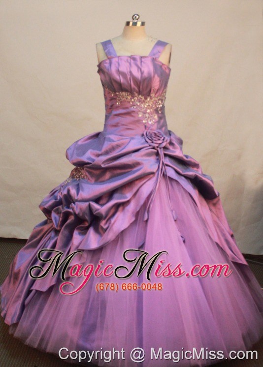wholesale lavender taffeta and tulle straps neckline appliques and flowers decorate flower gril pageant dress