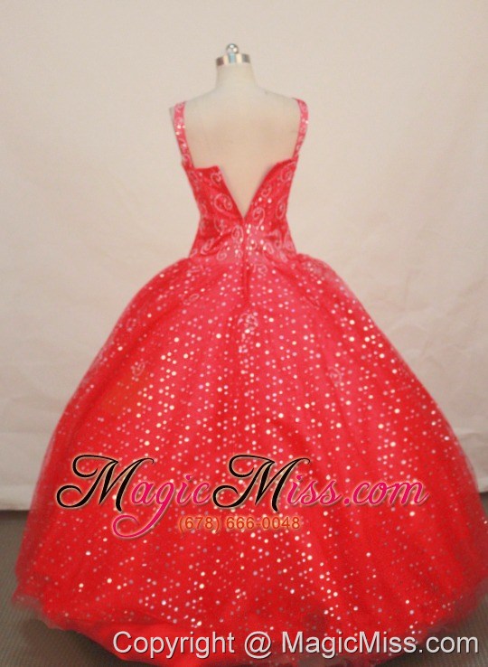 wholesale red sequin straps neckline beaded decorate flower girl pageant dress