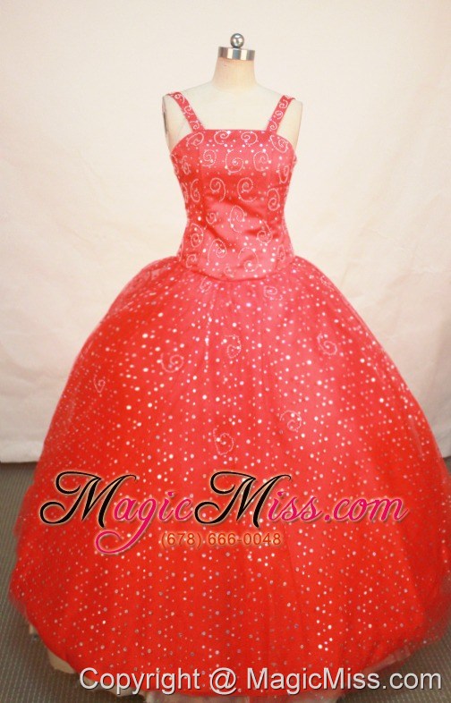 wholesale red sequin straps neckline beaded decorate flower girl pageant dress