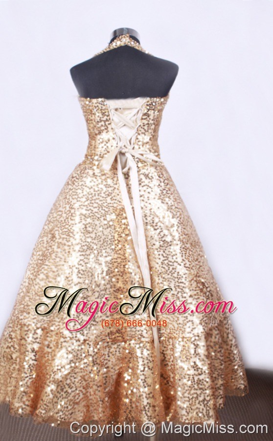 wholesale popular a-line and halter top neck for little girl pageant dresses with gold