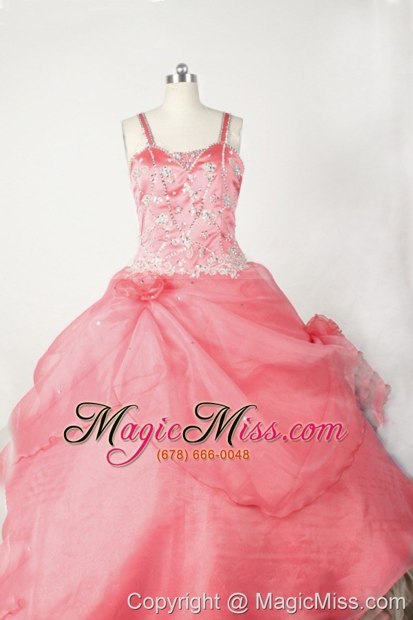 wholesale little girl pageant dresses with beading hand made flowers and coral red