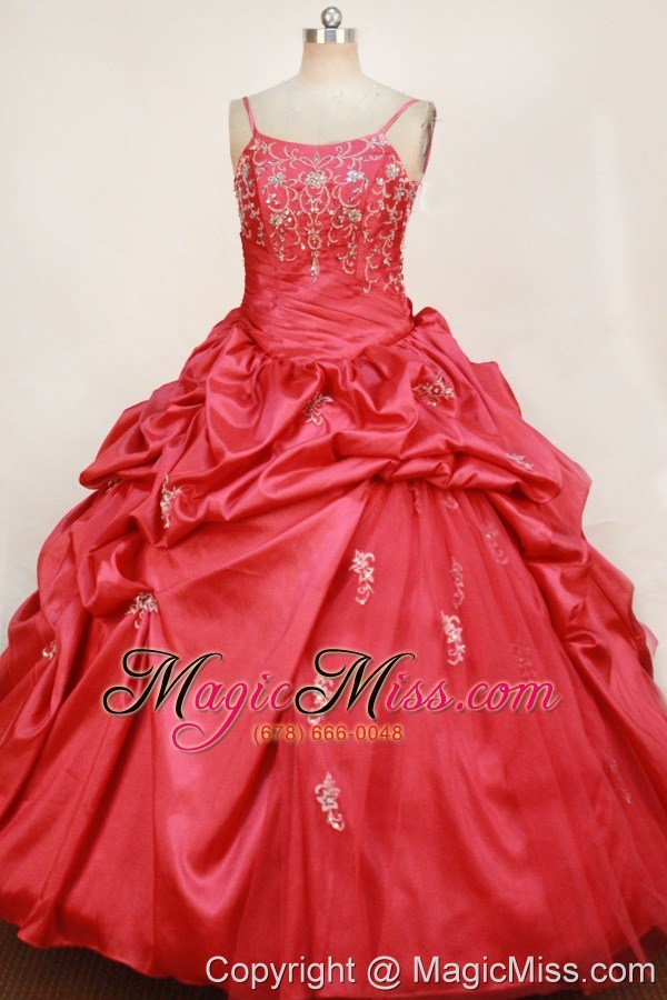 wholesale red little girl pageant dresses with appliques pick-ups and straps