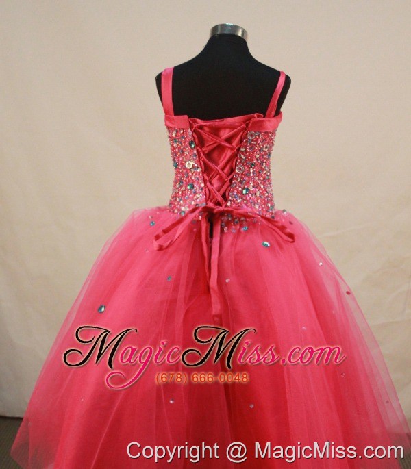 wholesale coral red little girl pageant dresses with beading and straps