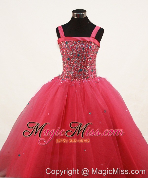 wholesale coral red little girl pageant dresses with beading and straps