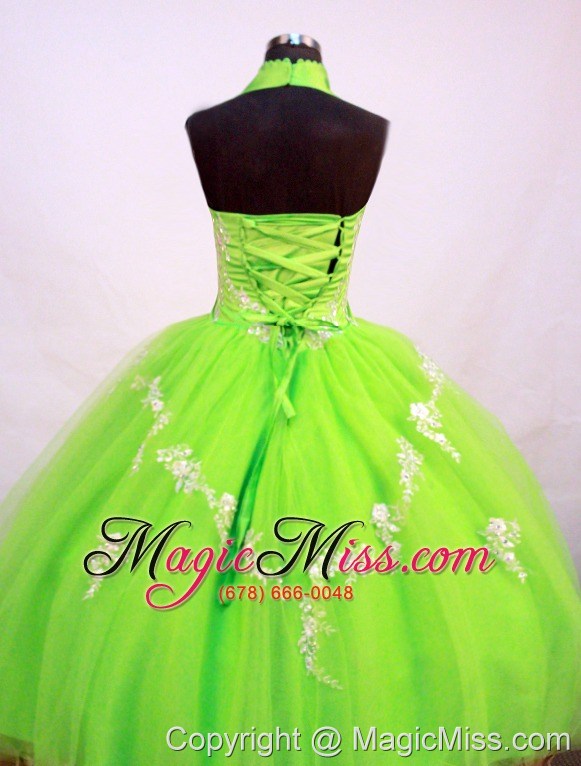 wholesale fashionable little girl pageant dresses with halter top and spring green