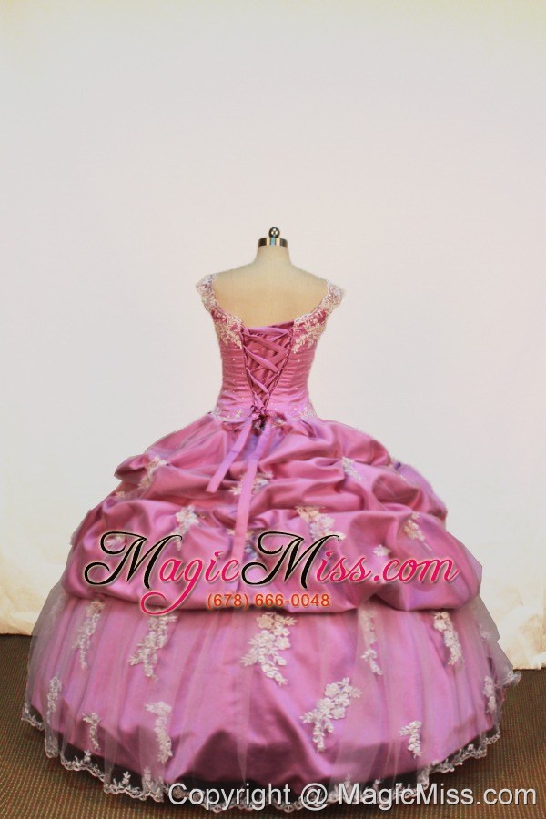 wholesale rose pink little girl pageant dresses with appliques pick-ups and scoop