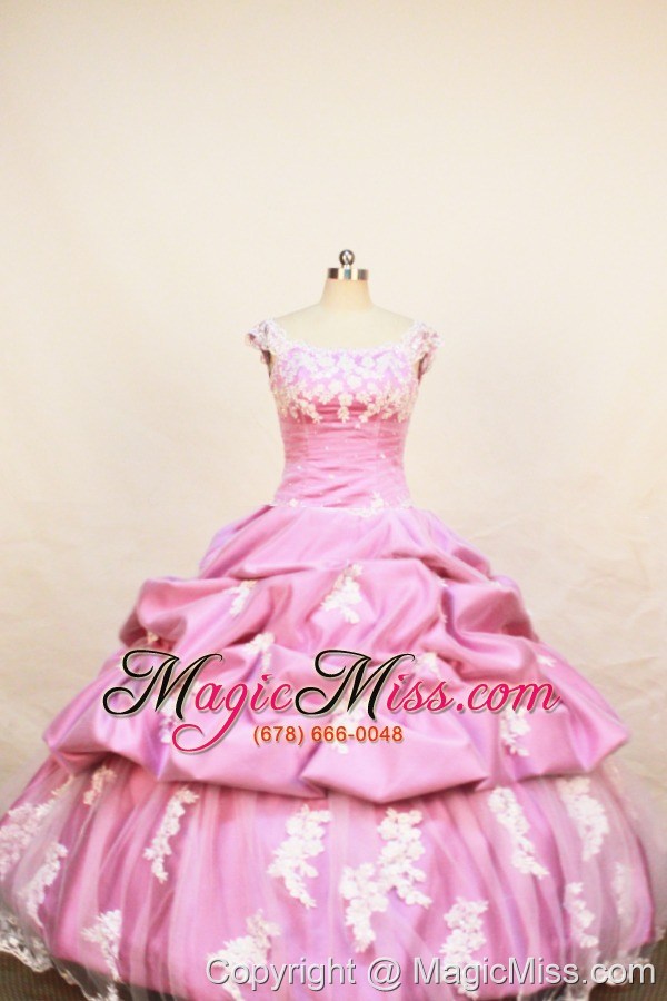 wholesale rose pink little girl pageant dresses with appliques pick-ups and scoop