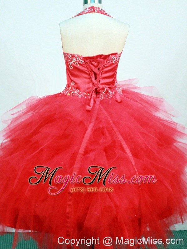 wholesale red and halter for little girl pageant dresses with ruffled layers