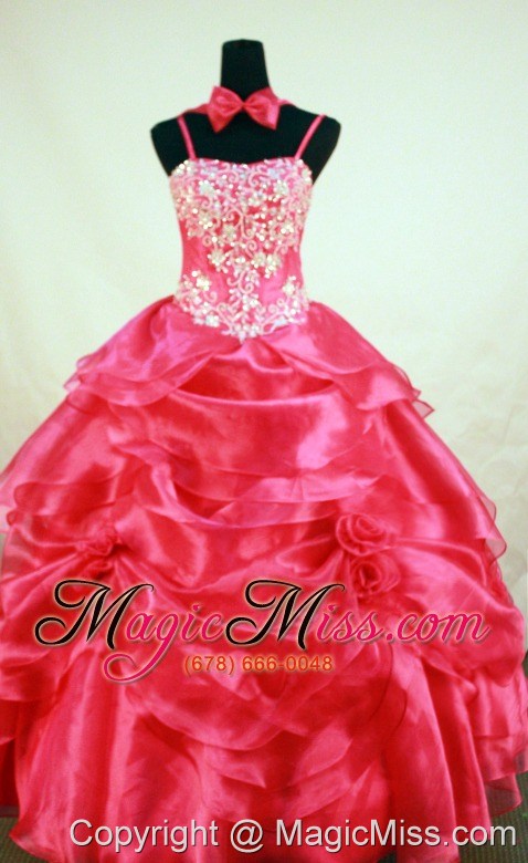 wholesale red beading and hand made flowers for little girl pageant dresses