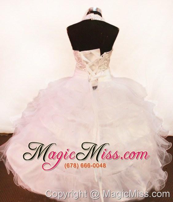 wholesale white beading and halter for little girl pageant dresses with organza and floor-length