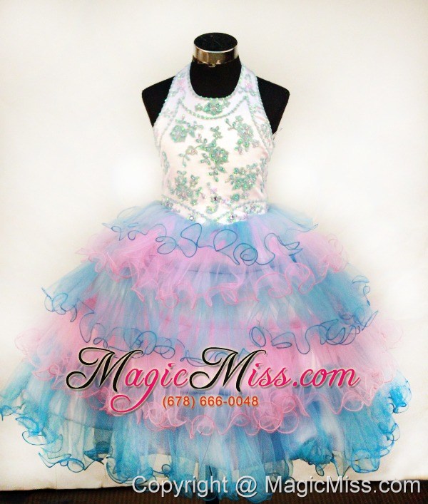 wholesale lovely colorful little girl pageant dresses with appliques and ruffled layers