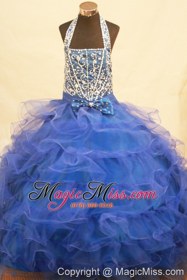 wholesale halter top blue and beading bowknot for little girl pageant dresses
