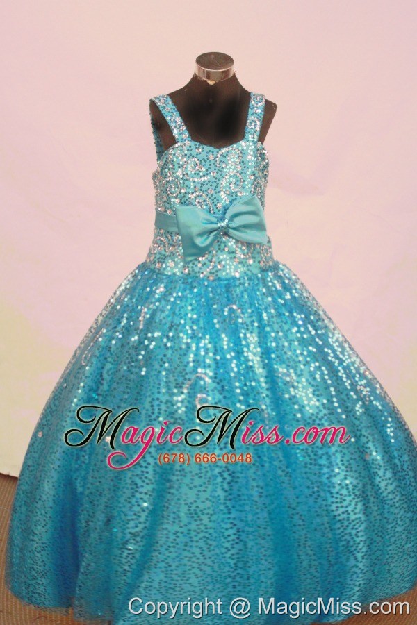 wholesale sequin and bowknot for aqua blue little girl pageant dresses