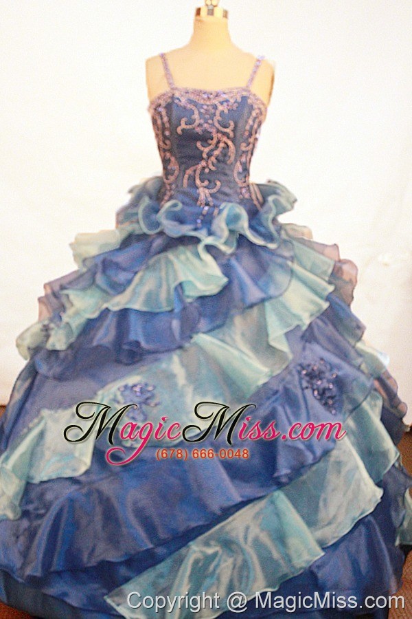 wholesale exquisite appliques ruffles ball gown straps floor-length little girl pageant dress