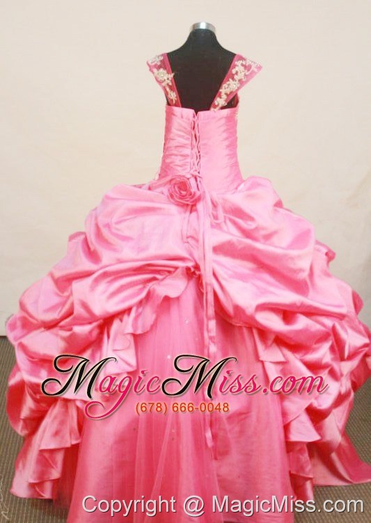 wholesale fashionable little girl pageant dress beaded decorate bust square neck hot pink taffeta 